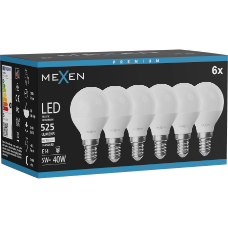 Mexen Nova 6x Ampoule LED E14, G45, 5W, Neutre - 4000K, 525 lm - L101-E14-0540-01x06
