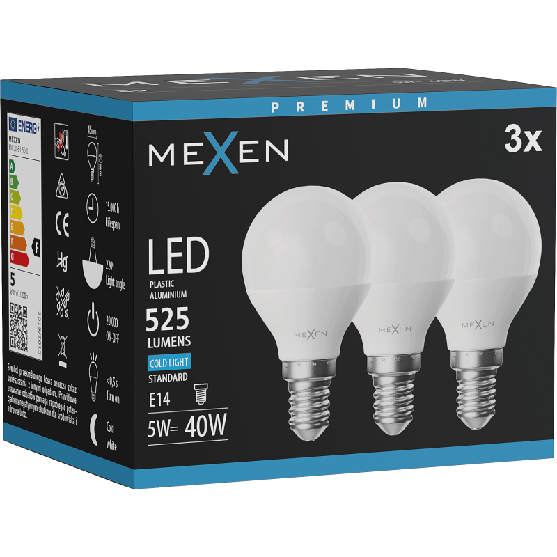 Mexen Nova 3x Ampoule LED E14, G45, 5W, Froid - 6500K, 525 lm - L101-E14-0565-01x03