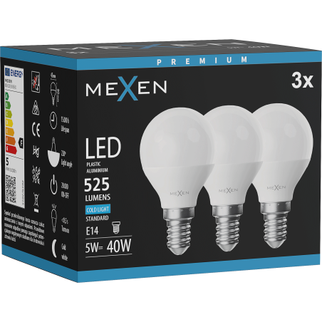 Mexen Nova 3x Ampoule LED E14, G45, 5W, Froid - 6500K, 525 lm - L101-E14-0565-01x03
