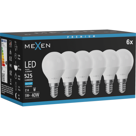 Mexen Nova 6x Ampoule LED E14, G45, 5W, Froid - 6500K, 525 lm - L101-E14-0565-01x06