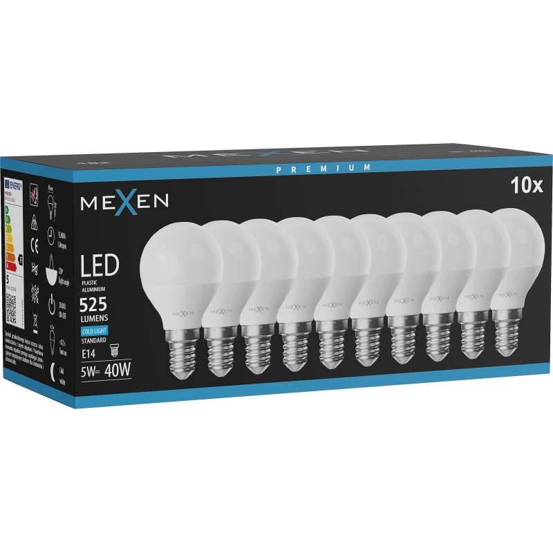 Mexen Nova 10x Ampoule LED E14, G45, 5W, Froid - 6500K, 525 lm - L101-E14-0565-01x10