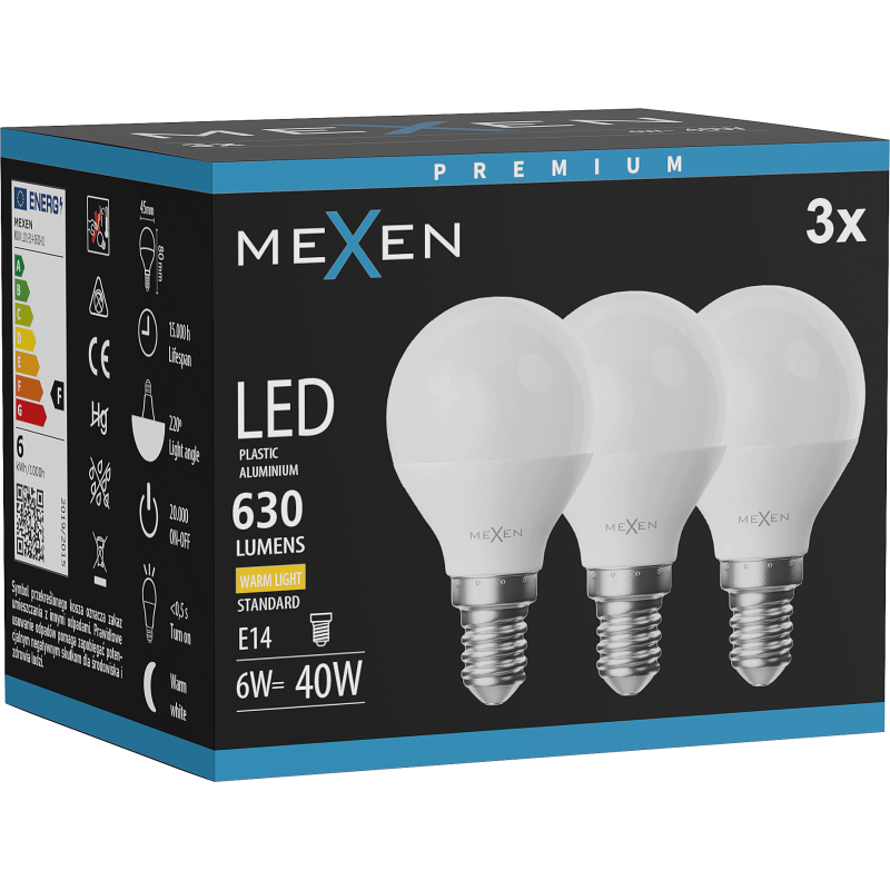 Mexen Nova 3x Ampoule LED E14, G45, 6W, Chaude - 3000K, 630 lm - L101-E14-0630-01x03