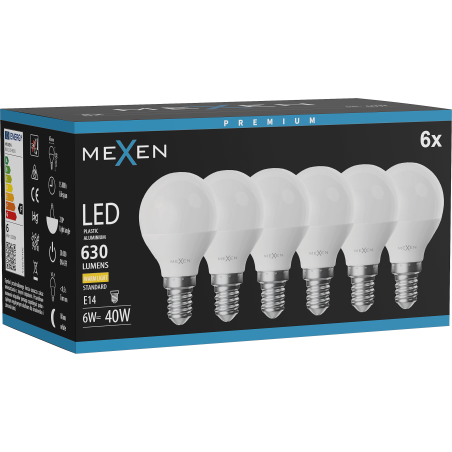 Mexen Nova 6x Ampoule LED E14, G45, 6W, Chaude - 3000K, 630 lm - L101-E14-0630-01x06