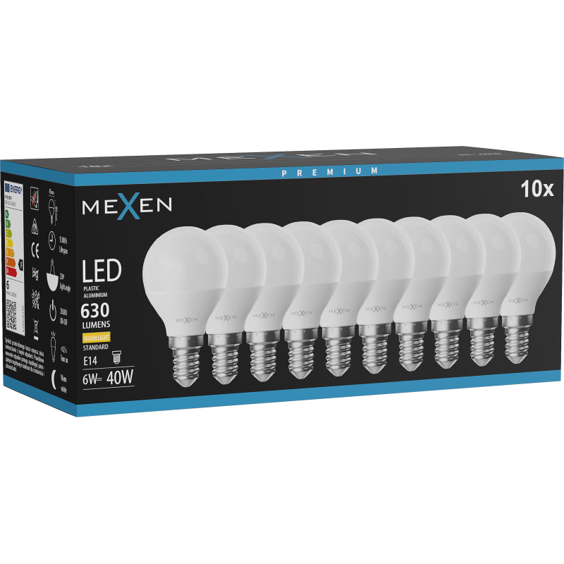 Mexen Nova 10x Ampoule LED E14, G45, 6W, Chaude - 3000K, 630 lm - L101-E14-0630-01x10