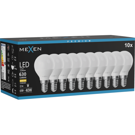 Mexen Nova 10x Ampoule LED E14, G45, 6W, Chaude - 3000K, 630 lm - L101-E14-0630-01x10