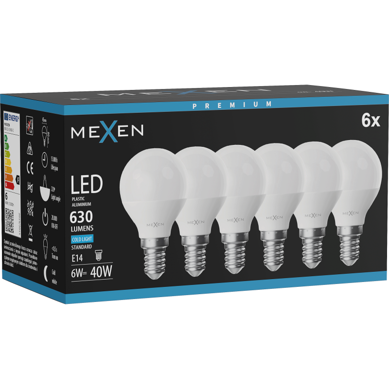 Mexen Nova 6x Ampoule LED E14, G45, 6W, Froid - 6500K, 630 lm - L101-E14-0665-01x06