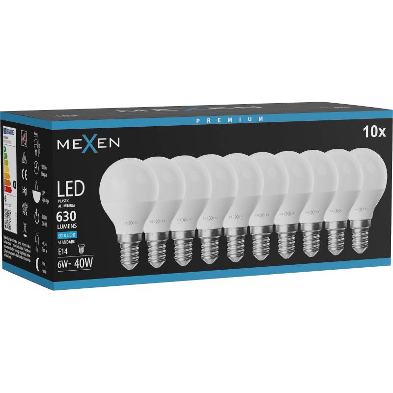 Mexen Nova 10x Ampoule LED E14, G45, 6W, Froid - 6500K, 630 lm - L101-E14-0665-01x10