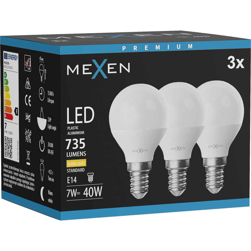 Mexen Nova 3x Ampoule LED E14, G45, 7W, Chaude - 3000K, 735 lm - L101-E14-0730-01x03