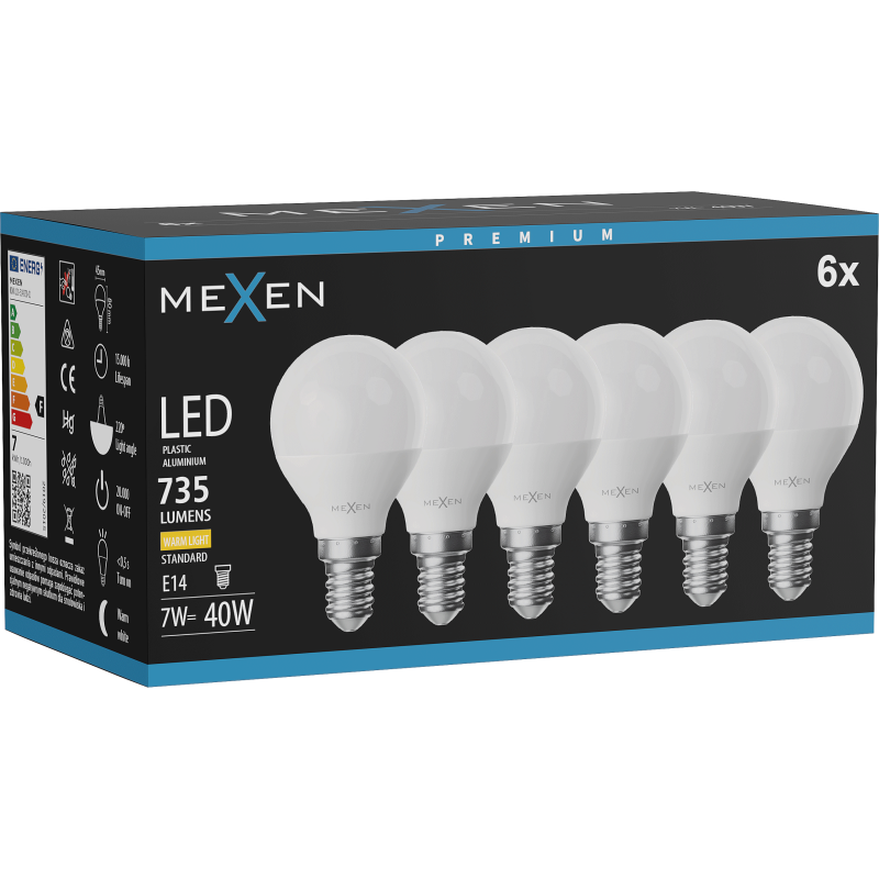 Mexen Nova 6x Ampoule LED E14, G45, 7W, Chaude - 3000K, 735 lm - L101-E14-0730-01x06