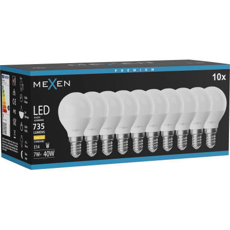 Mexen Nova 10x Ampoule LED E14, G45, 7W, Chaude - 3000K, 735 lm - L101-E14-0730-01x10
