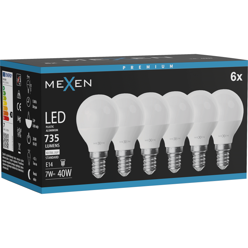 Mexen Nova 6x Ampoule LED E14, G45, 7W, Neutre - 4000K, 735 lm - L101-E14-0740-01x06