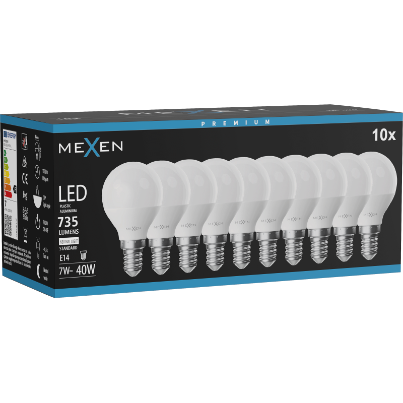 Mexen Nova 10x Ampoule LED E14, G45, 7W, Neutre - 4000K, 735 lm - L101-E14-0740-01x10