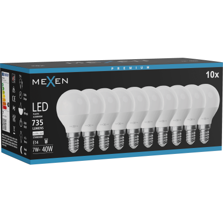 Mexen Nova 10x Ampoule LED E14, G45, 7W, Neutre - 4000K, 735 lm - L101-E14-0740-01x10