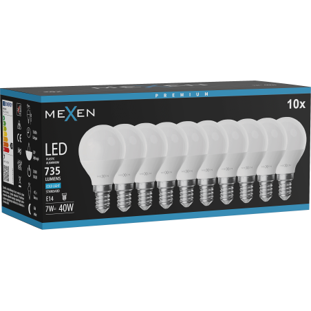 Mexen Nova 10x Ampoule LED E14, G45, 7W, Froid - 6500K, 735 lm - L101-E14-0765-01x10