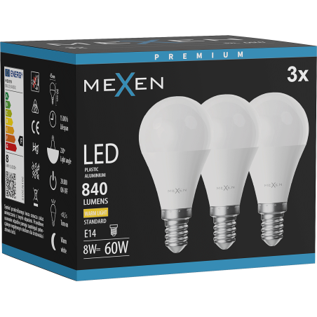 Mexen Nova 3x Ampoule LED E14, G45, 8W, Chaude - 3000K, 840 lm - L101-E14-0830-01x03