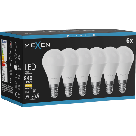 Mexen Nova 6x Ampoule LED E14, G45, 8W, Chaude - 3000K, 840 lm - L101-E14-0830-01x06