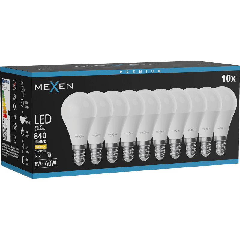 Mexen Nova 10x Ampoule LED E14, G45, 8W, Chaude - 3000K, 840 lm - L101-E14-0830-01x10