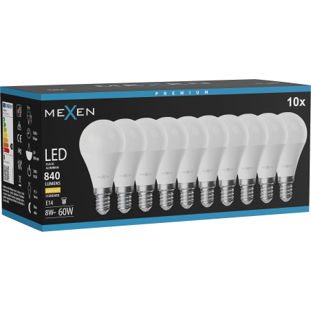 Mexen Nova 10x Ampoule LED E14, G45, 8W, Chaude - 3000K, 840 lm - L101-E14-0830-01x10