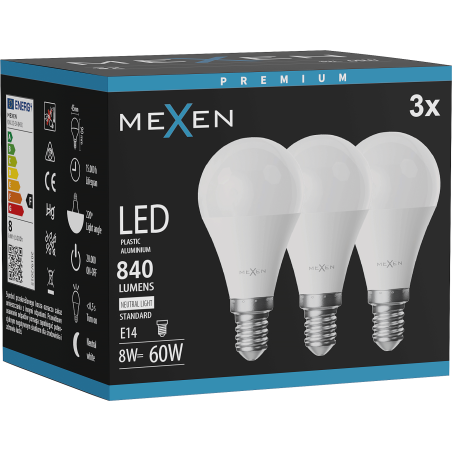 Mexen Nova 3x Ampoule LED E14, G45, 8W, Neutre - 4000K, 840 lm - L101-E14-0840-01x03