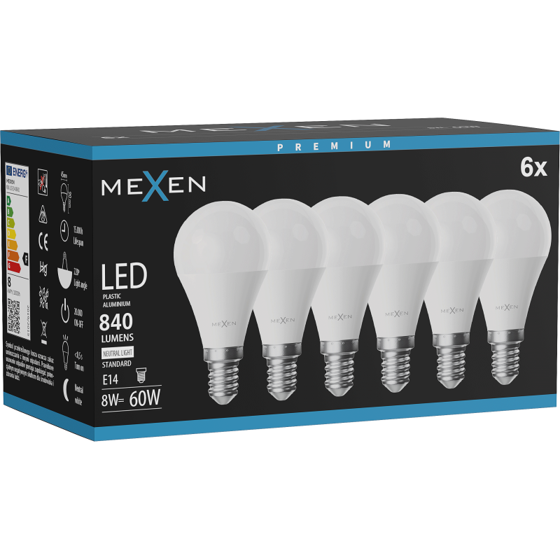 Mexen Nova 6x Ampoule LED E14, G45, 8W, Neutre - 4000K, 840 lm - L101-E14-0840-01x06