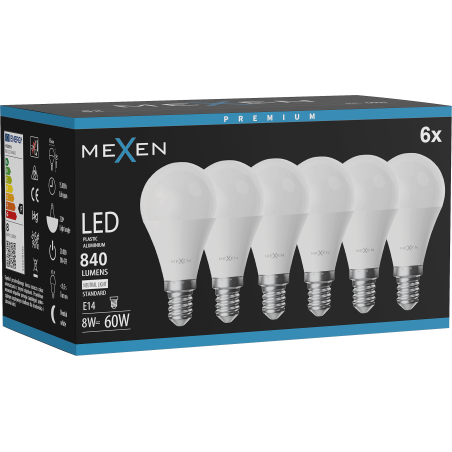 Mexen Nova 6x Ampoule LED E14, G45, 8W, Neutre - 4000K, 840 lm - L101-E14-0840-01x06
