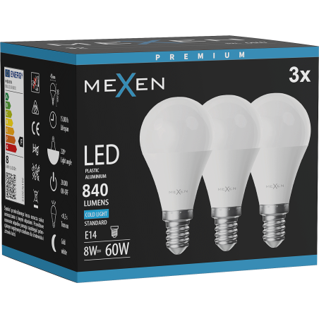 Mexen Nova 3x Ampoule LED E14, G45, 8W, Froid - 6500K, 840 lm - L101-E14-0865-01x03