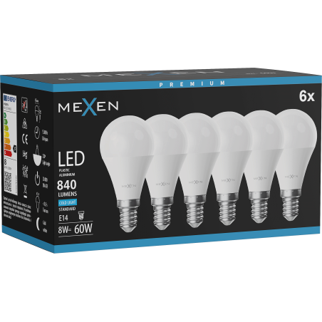 Mexen Nova 6x Ampoule LED E14, G45, 8W, Froid - 6500K, 840 lm - L101-E14-0865-01x06