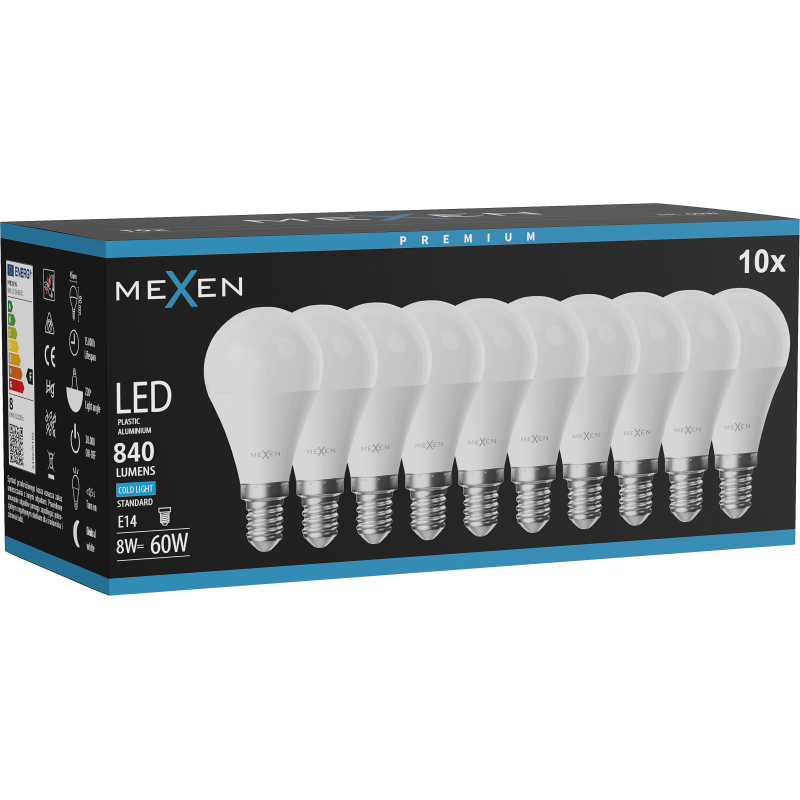 Mexen Nova 10x Ampoule LED E14, G45, 8W, Froid - 6500K, 840 lm - L101-E14-0865-01x10
