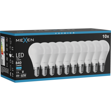 Mexen Nova 10x Ampoule LED E14, G45, 8W, Froid - 6500K, 840 lm - L101-E14-0865-01x10