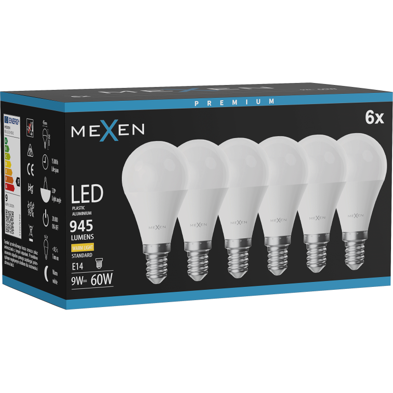 Mexen Nova 6x ampoule LED E14, G45, 9W, Chaude - 3000K, 945 lm - L101-E14-0930-01x06