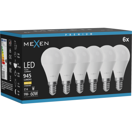 Mexen Nova 6x ampoule LED E14, G45, 9W, Chaude - 3000K, 945 lm - L101-E14-0930-01x06