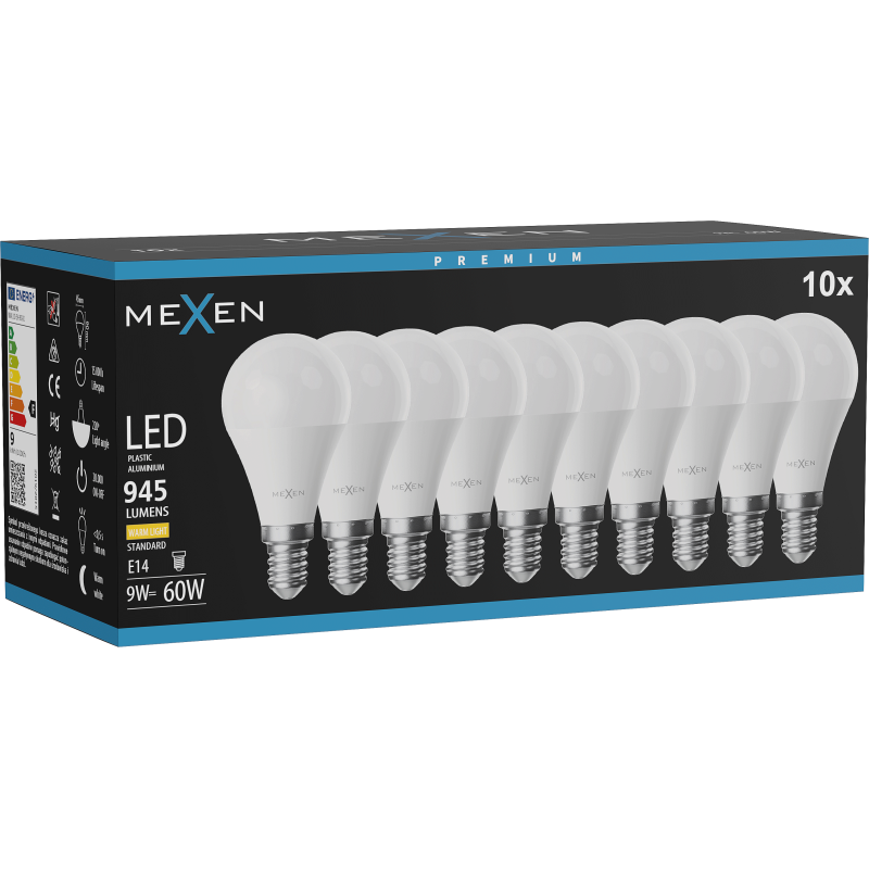 Mexen Nova 10x Ampoule LED E14, G45, 9W, Chaude - 3000K, 945 lm - L101-E14-0930-01x10