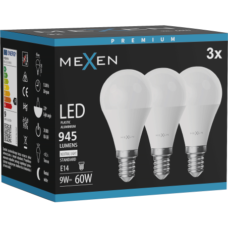 Mexen Nova 3x Ampoule LED E14, G45, 9W, Neutre - 4000K, 945 lm - L101-E14-0940-01x03