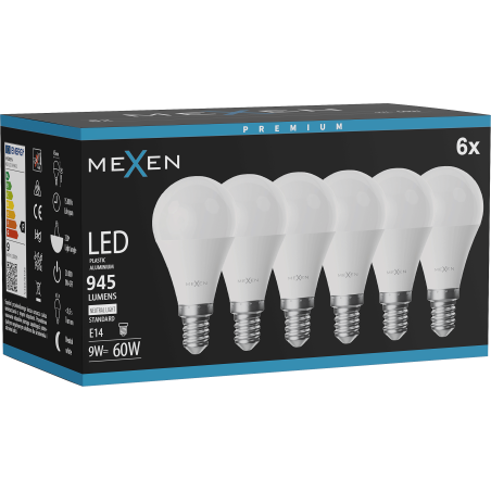 Mexen Nova 6x Ampoule LED E14, G45, 9W, Neutre - 4000K, 945 lm - L101-E14-0940-01x06