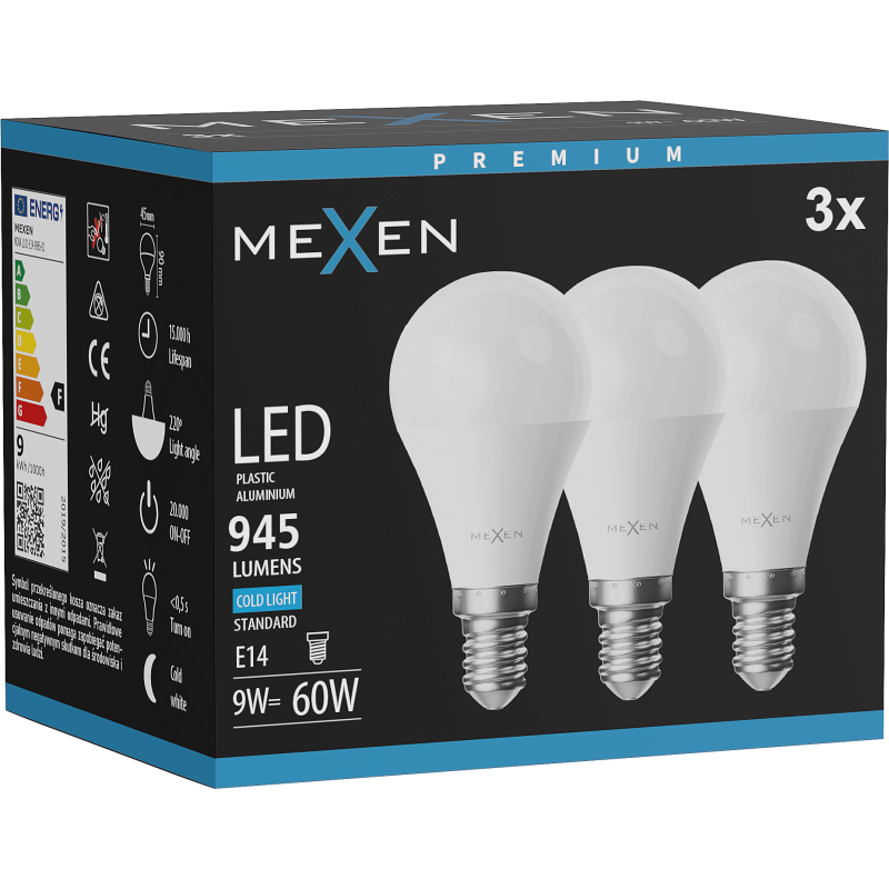 Mexen Nova 3x Ampoule LED E14, G45, 9W, Froide - 6500K, 945 lm - L101-E14-0965-01x03