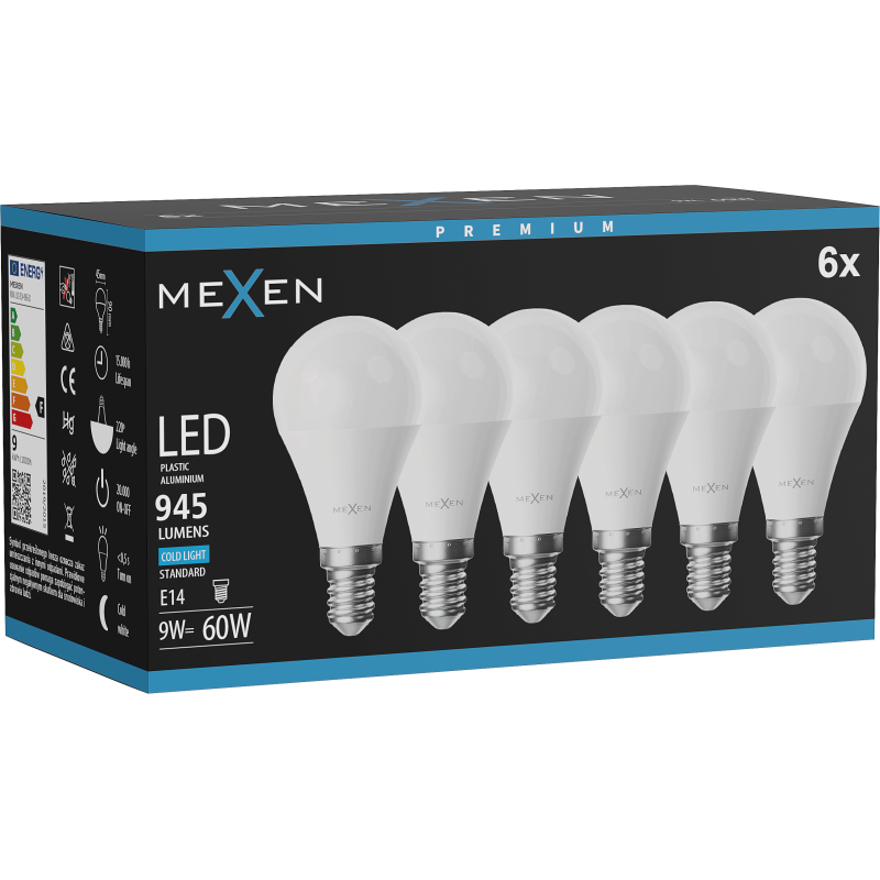 Mexen Nova 6x Ampoule LED E14, G45, 9W, Froid - 6500K, 945 lm - L101-E14-0965-01x06