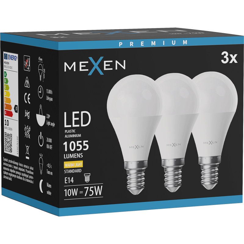 Mexen Nova 3x Ampoule LED E14, G45, 10W, Chaude - 3000K, 1055 lm - L101-E14-1030-01x03