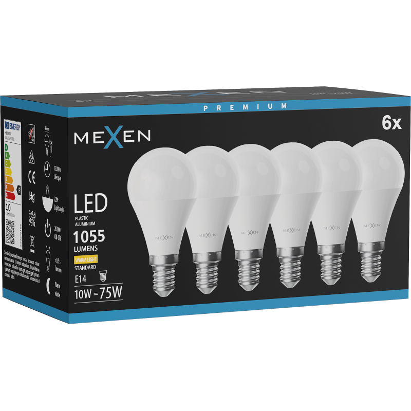 Mexen Nova 6x Ampoule LED E14, G45, 10W, Chaude - 3000K, 1055 lm - L101-E14-1030-01x06