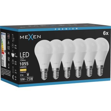Mexen Nova 6x Ampoule LED E14, G45, 10W, Chaude - 3000K, 1055 lm - L101-E14-1030-01x06