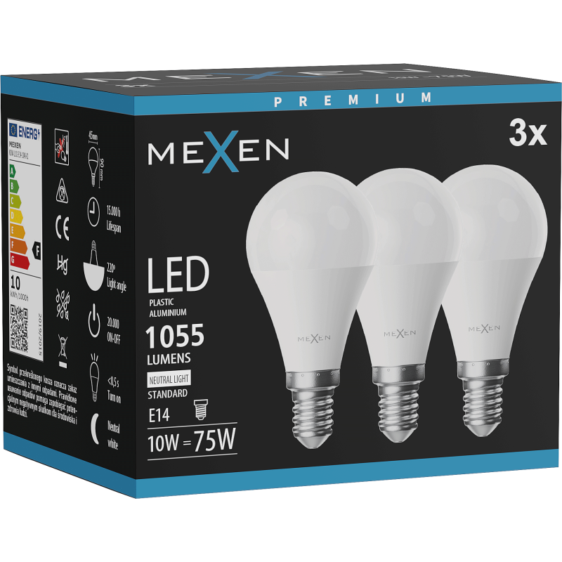 Mexen Nova 3x Ampoule LED E14, G45, 10W, Neutre - 4000K, 1055 lm - L101-E14-1040-01x03