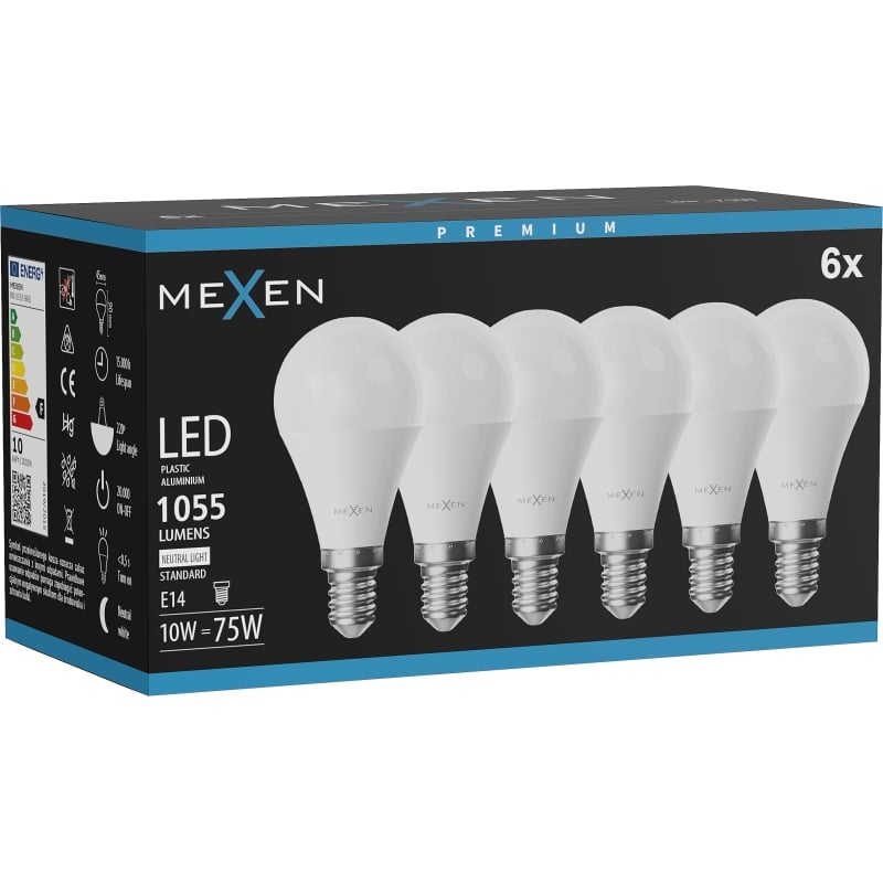 Mexen Nova 6x Ampoule LED E14, G45, 10W, Neutre - 4000K, 1055 lm - L101-E14-1040-01x06