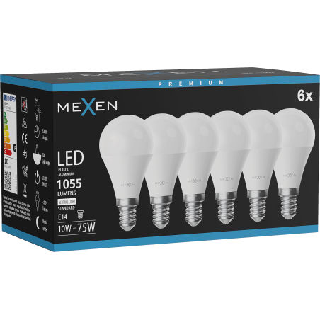 Mexen Nova 6x Ampoule LED E14, G45, 10W, Neutre - 4000K, 1055 lm - L101-E14-1040-01x06