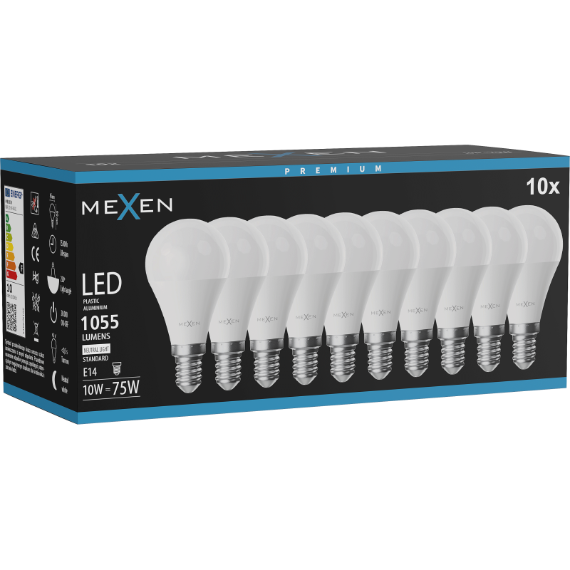 Mexen Nova 10x Ampoule LED E14, G45, 10W, Neutre - 4000K, 1055 lm - L101-E14-1040-01x10