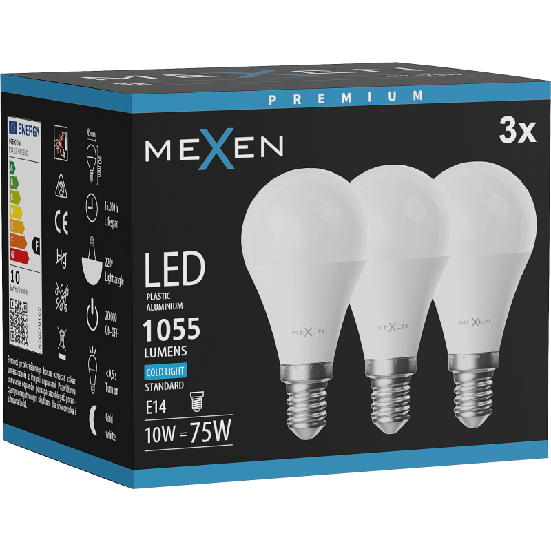 Mexen Nova 3x Ampoule LED E14, G45, 10W, Froid - 6500K, 1055 lm - L101-E14-1065-01x03