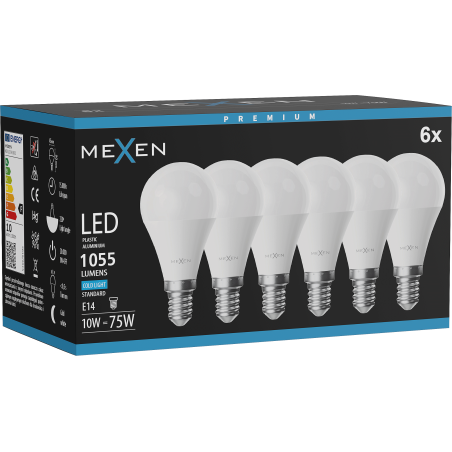 Mexen Nova 6x Ampoule LED E14, G45, 10W, Froid - 6500K, 1055 lm - L101-E14-1065-01x06