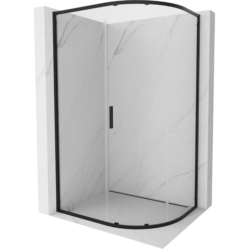 Mexen Exo cabine de douche semi-circulaire asymétrique coulissante 120 x 80 cm, transparent, noir - 8131-120-080-70-00