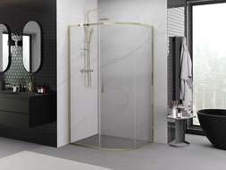 Mexen Exo-S cabine de douche asymétrique semi-circulaire coulissante 120 x 80 cm, transparent, or - 8131-120-080-50-00