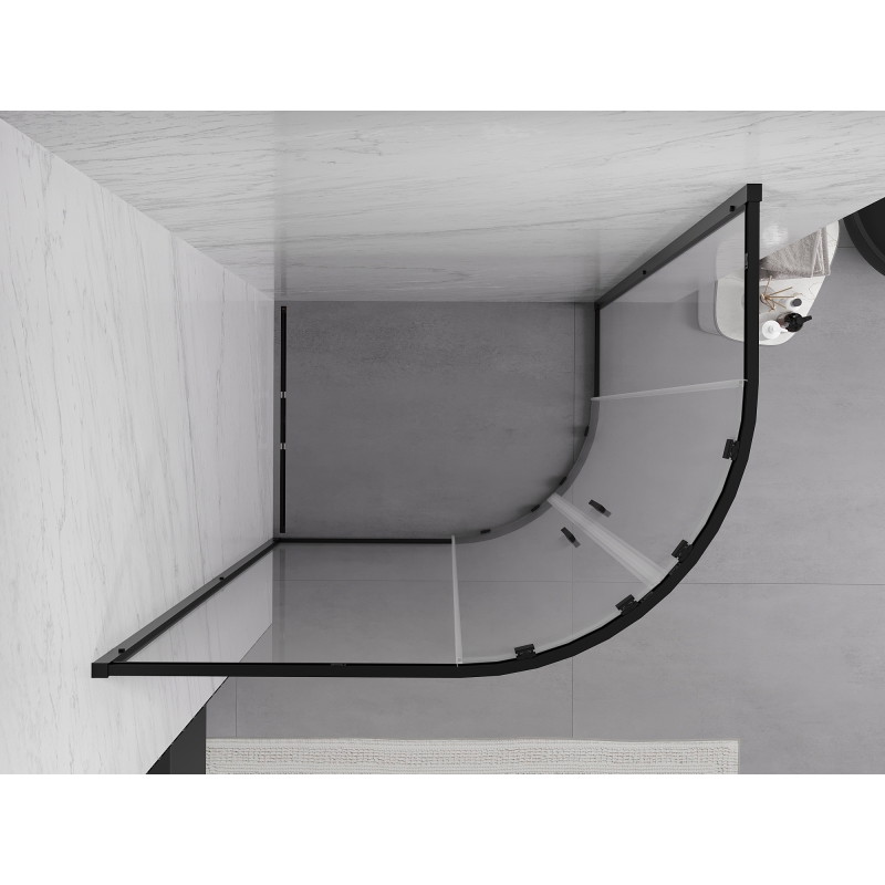 Mexen Exo cabine de douche asymétrique semi-circulaire coulissante 120 x 80 cm, transparente, noire - 8132-120-080-70-00