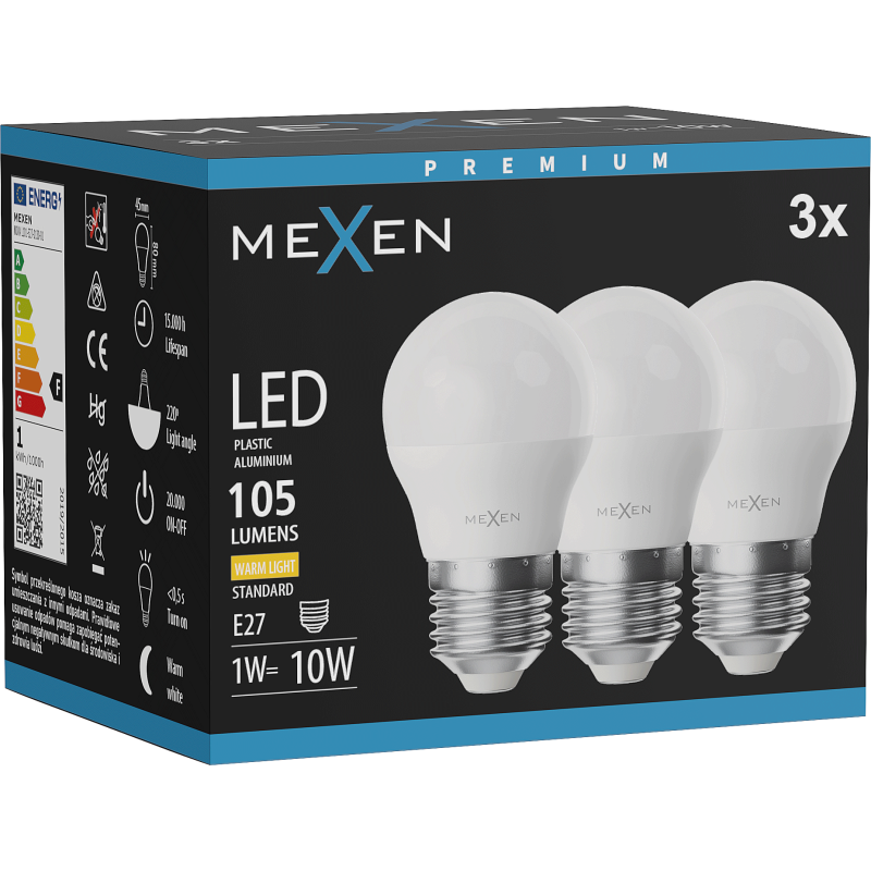 Mexen Nova 3x Ampoule LED E27, G45, 1W, Chaude - 3000K, 105 lm - L101-E27-0130-01x03