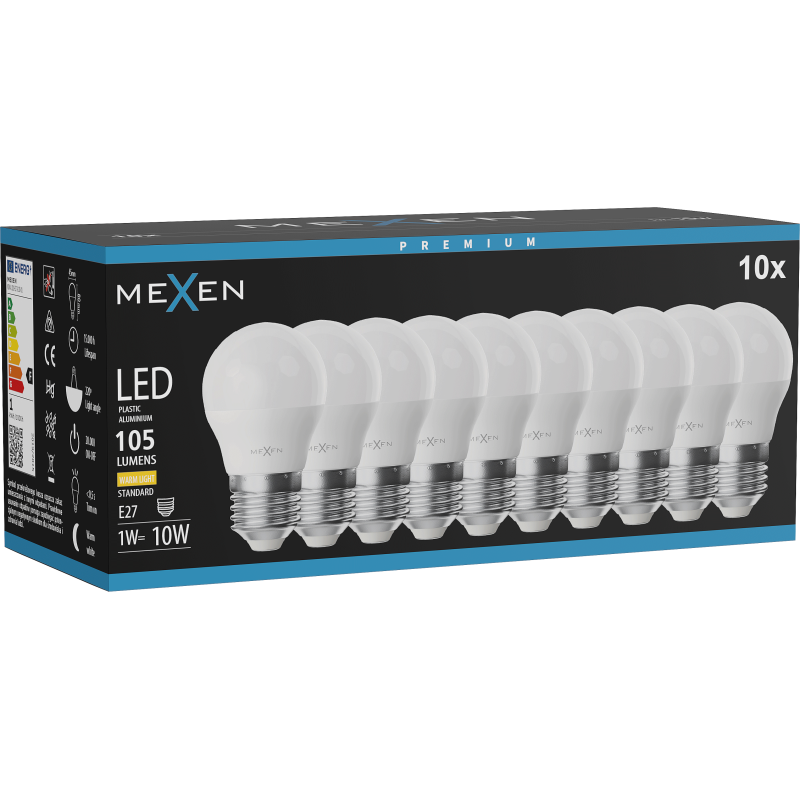 Mexen Nova 10x Ampoule LED E27, G45, 1W, Chaude - 3000K, 105 lm - L101-E27-0130-01x10